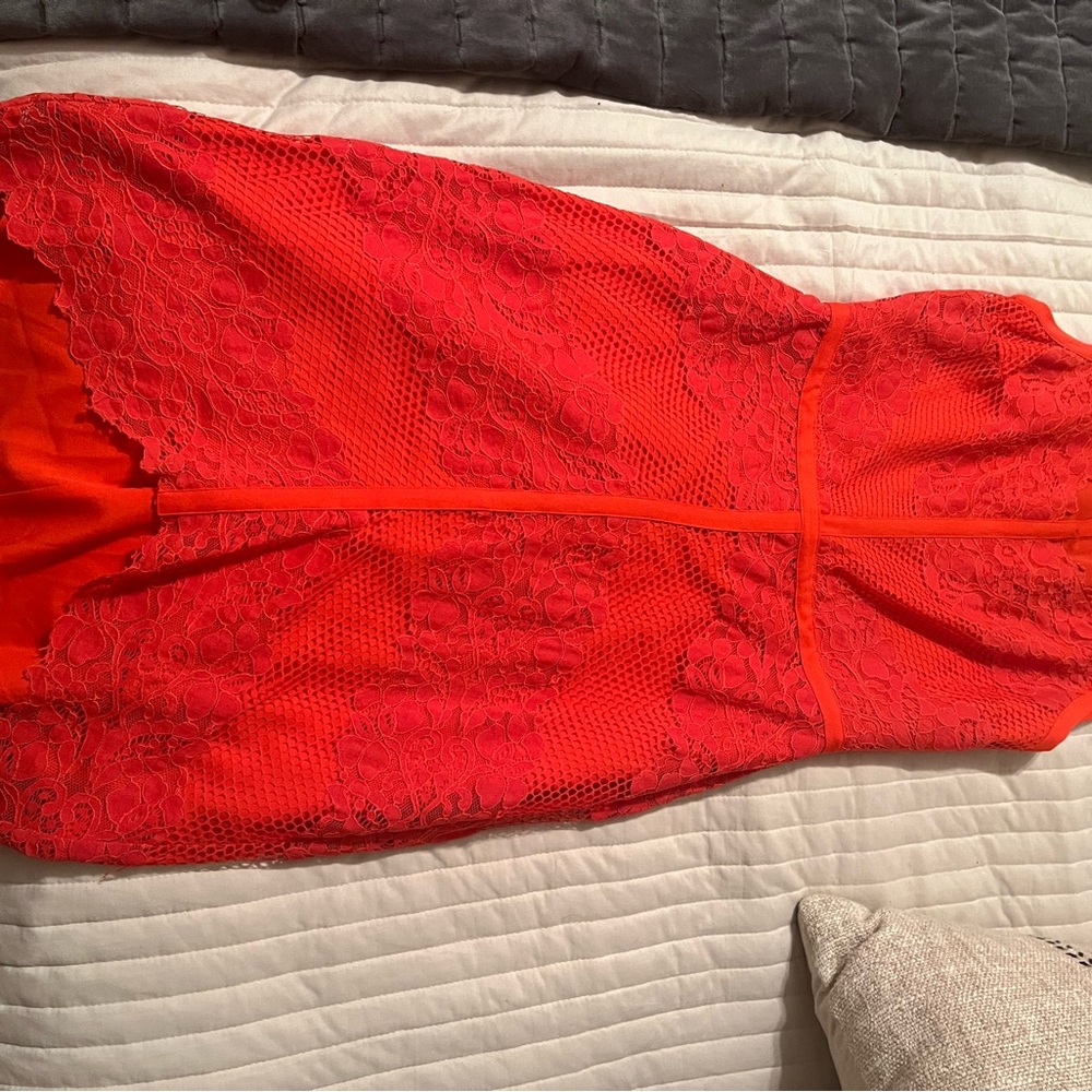 Vibrant Orange Red Lace Dress